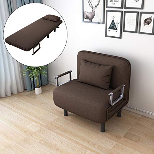 Convertible Sofa Bed Folding Arm Chair Sleeper Leisure Recliner Lounge Couch, Folding Sleeper Chair for Living Room US Stock (Coffee) - Thumbnail 4
