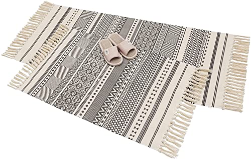 Yomshi 60 x 90 + 60 x 130 cm Baumwoll-Teppich, 2er-Set, Baumwollgewebe, Bauernhaus, Küchenteppich,...