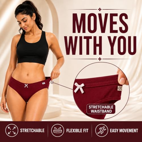 Image of XJARVIS CARIBEANCHIC Women's Hipster Panty, Combed Cotton Stretch Underwear, Full Coverage Bikini Brief, Soft Breathable Everyday Innerwear