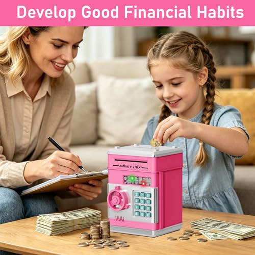 Image of Refasy Piggy Bank Cash Coin Can ATM Bank Electronic Coin Money Bank for Kids Age 3-12, Money Savings Box Mini ATM Coin Bank Toys Gifts for 3 4 5 6 7 8 9 10 11 12 Year Old Boys Girls