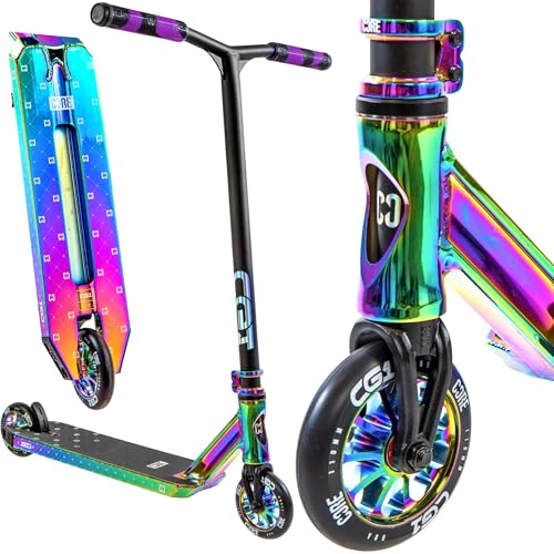 CORE Patinete Trick Tret Roller de 110 mm, ruedas ABEC 9, para principiantes y profesionales, a partir de 5 años, altura de 78 a 96 cm, incluye pegatina Fantic26 (Park CG1 H = 81 cm (negro/arco iris)