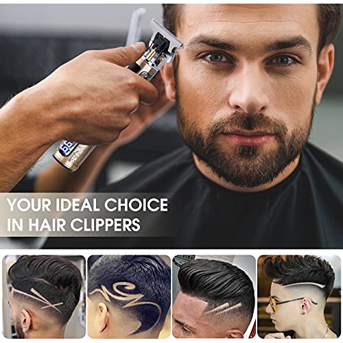 Professionele tondeuse voor heren, snoerloos, met led-display, baardtrimmer, elektrische langhaartrimmer, USB-oplaadbaar, T-lemmet met 4 kammen, voor mannen en kappers - Image 7