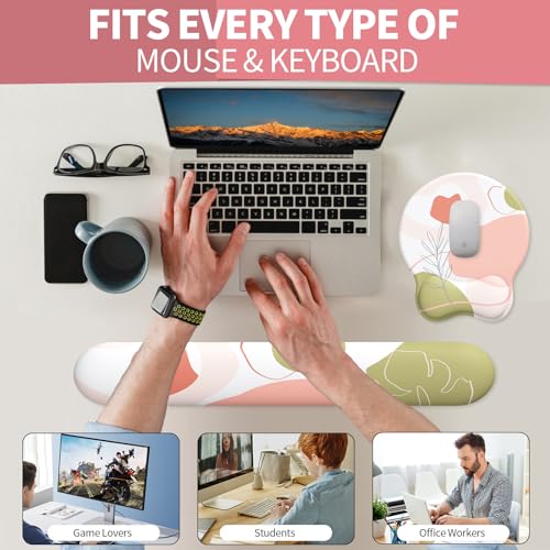 Image of eulps Mouse Pad Wrist Support, Ergonomic Memory Foam Keyboard Wrist Pad & Gel Wrist Rest Set for Computer Keyboard for Easy Typing & Pain Relief for Office & Home (Rose Set)