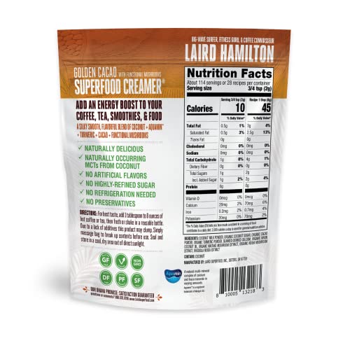 Image of Laird Superfood Non-Dairy Original Superfood Golden Cacao Coconut Powder Coffee Creamer with Functional Mushrooms, Maitake, Reishi, Gluten Free, Non-GMO, Vegan, 8 oz. Bag, Pack of 1