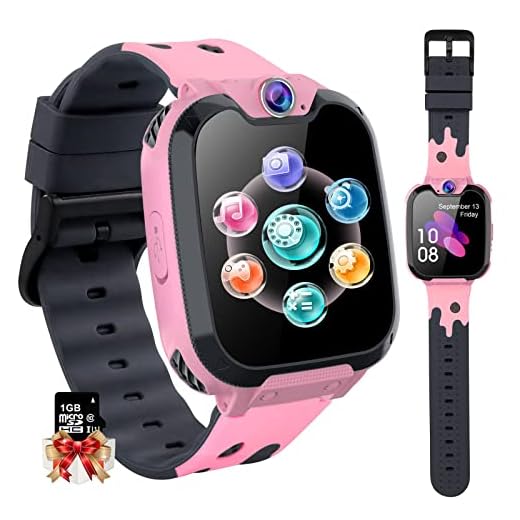 PTHTECHUS Barnspel smart klocka telefon, HD pekskärm handled smartklocka för 3-12 år gammal pojkar flickor med kamera musikspelare väckarklocka 7 typer spel mobil simkort leksaker barn gåva rosa