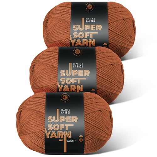 Image of Acrylic Yarn for Crocheting & Knitting - Soft Crochet Yarn for Crocheting, 3 Pack of 370 Yards, Perfect for Crafts & Amigurumi, Medium Worsted Weight 4, Rust