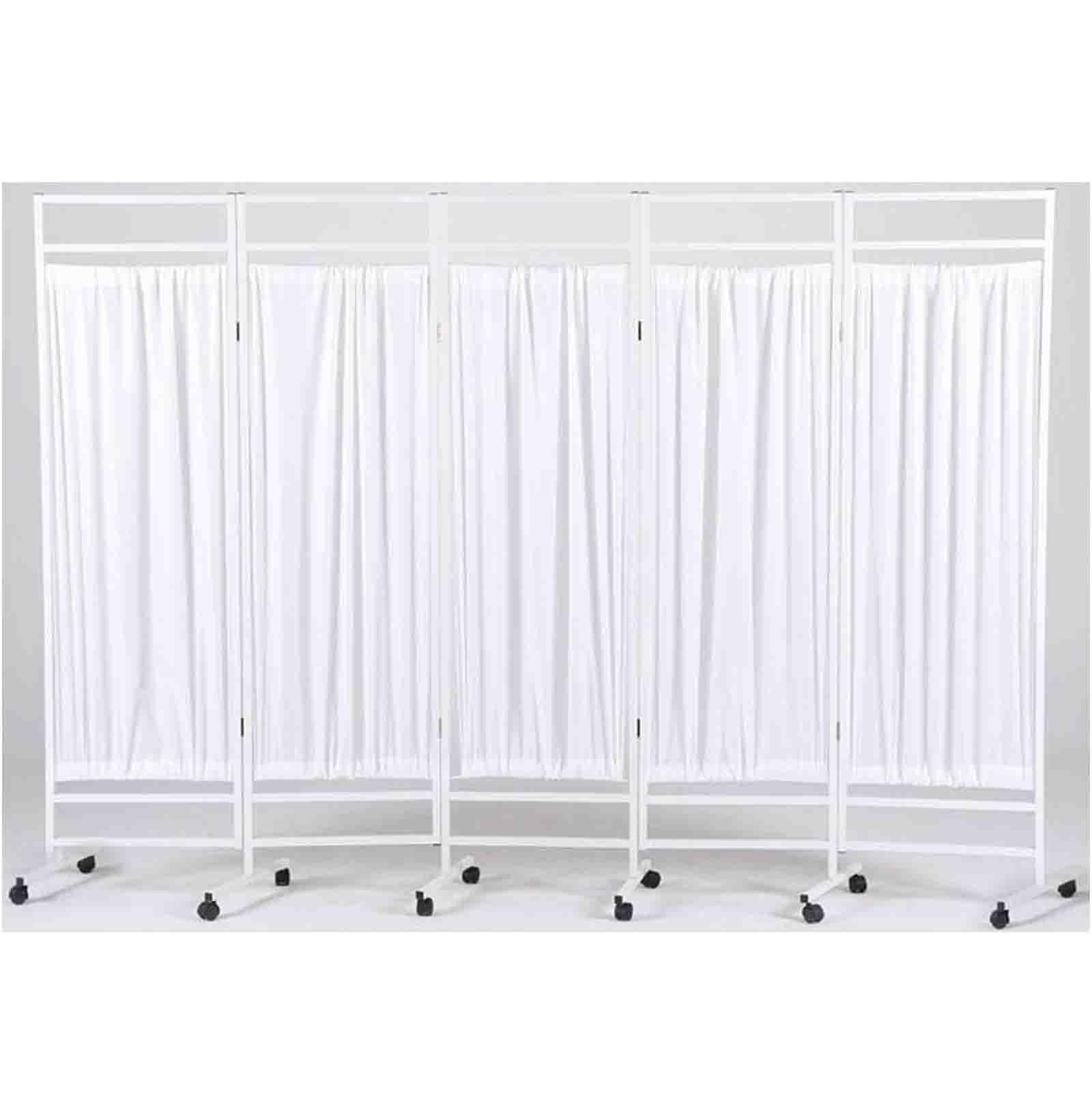 Paravent médical mobile blanc à 5 panneaux séparateur de pièce pliable de 1,8m de haut sur roulettes