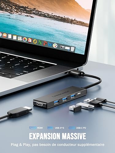 Image of Lemorele 5-in-1 USB C Hub, 4K HDMI HDR, 100W PD Charging, 3 USB 3.0 Ports, SD /TF Card Reader, Universal Docking Station for Laptops, MacBook, iPad, Dell, HP, Lenovo