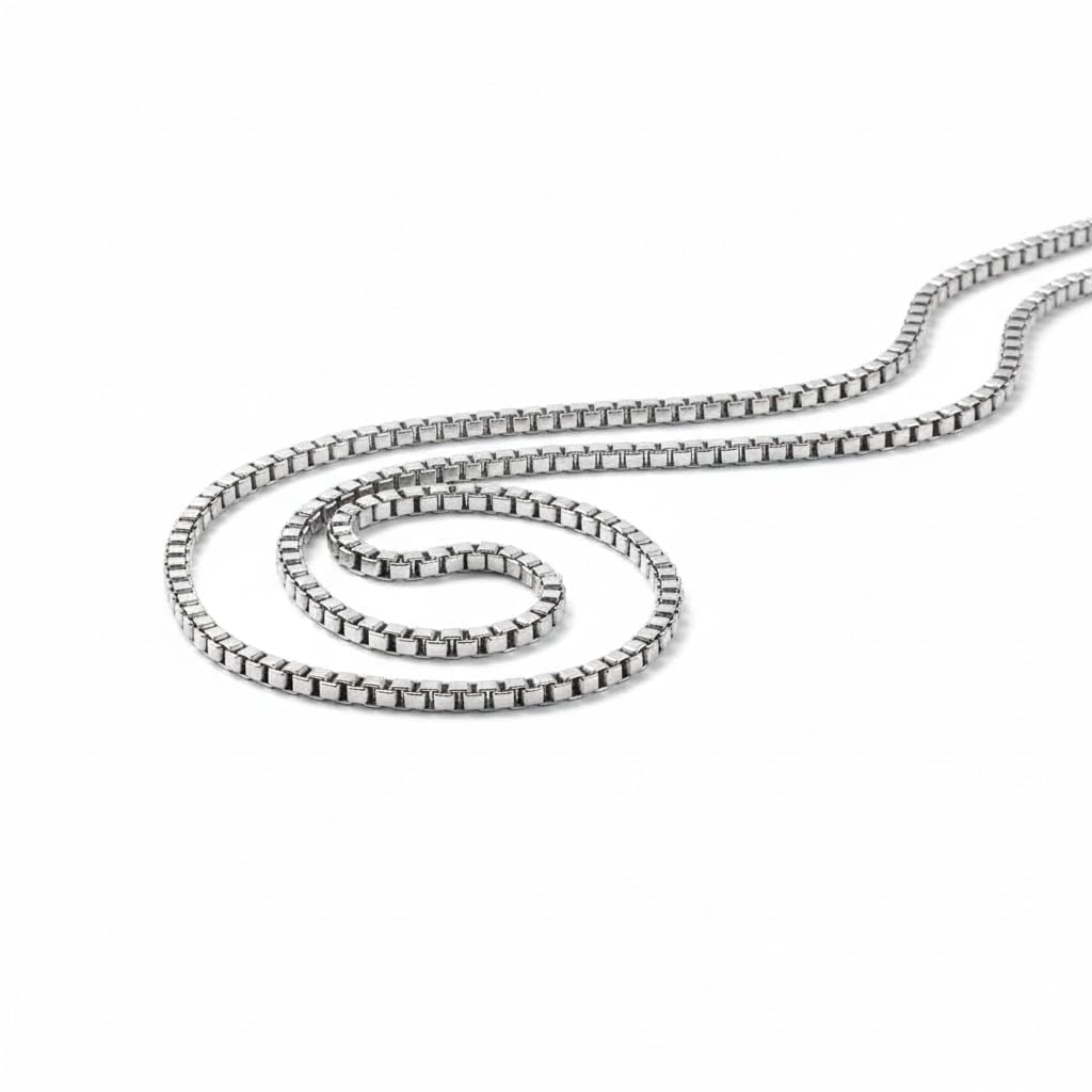 TrueBella Royal Classic SIlver Color Box Chain Necklace for Men | Anti-Tarnish 316L Stainless Steel | Chain Necklaces for Men and Boy | Gift for Him (Box Chain)-image-3