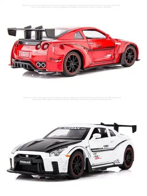Image of Nissan GTR 1:32 Scale Exclusive Alloy Metal Pull Back Die-cast Car Model with Sound Light Mini Auto Toy for Kids Metal Model Toy Car with Sound and Light (Red)