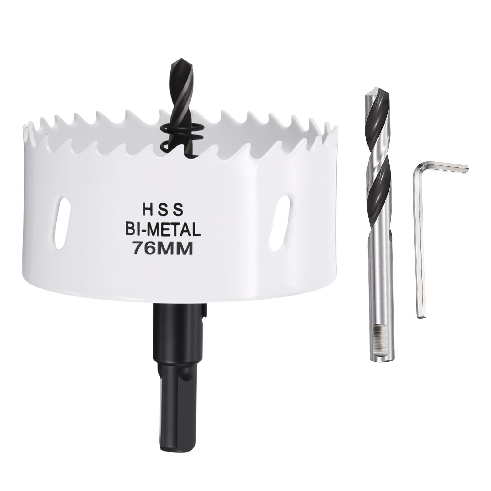 CoCud 3" (76mm) Hole Saw, M42 Bi-Metal Hex Shank Hole Cutters with 2pcs Drill Bit - Cutting Tool for Thick Metal Board Alloy Steel Plate. White
