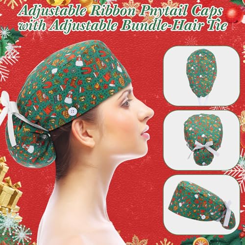 Image of 6 Pcs Scrub Cap Women Adjustable Nurse Cap with Button Bouffant Medical Surgical Hat Sweatband for Gift