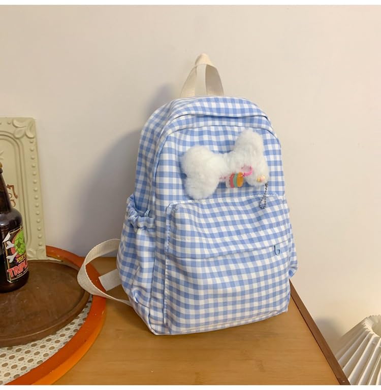 Cute Plaid Backpack for Women - 90s Grunge Aesthetic Trendy Daypack Checkerboard Travel Backpack Fashion Bookbag (Blue)2