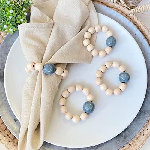 Napkin Rings Set of 6 - Wooden Beads Napkin Rings | Rustic Wooden Napkin Ring Holder for Table Decoration | Handmade LEBEJUA Napkin Ring with Wood Beads & Jute Twine - Farmhouse Napkin Ring Boho Style