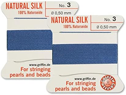 2 Pcs Griffin Natural Silk Beading Cord Thread and Needle Size 3 Blue Color