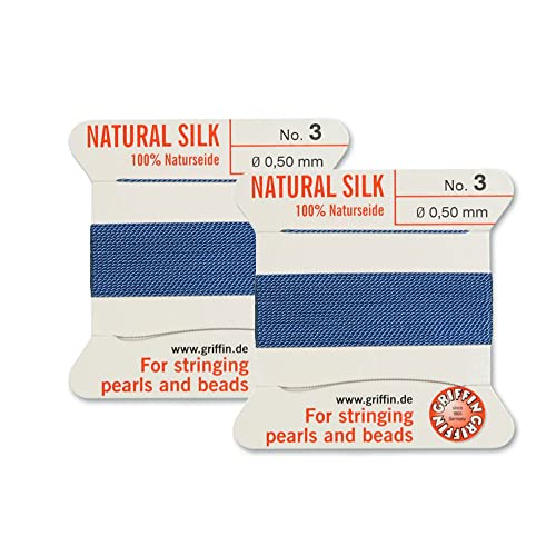 2 Pcs Griffin Natural Silk Beading Cord Thread And Needle Size 3 Blue Color #TOP2