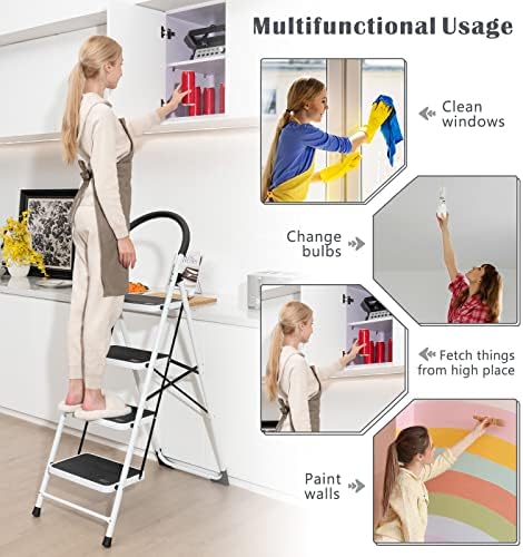 GiantexUK Folding 4 Step Ladder, Steel Stepladder with Anti-Slip Pedal and Reinforced Crossbar, Portable Safety Ladder Stool, 150kg Weight Capacity