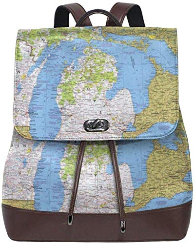 Flyup Mochila de cuero PU para mujer National Geographic Wisconsin Michigan and The Great