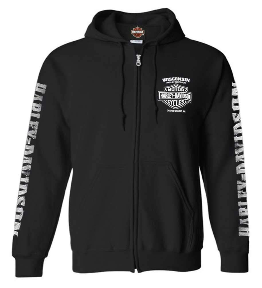Harley-Davidson Mens Lightning Crest Full-Zippered Hooded Sweatshirt Black