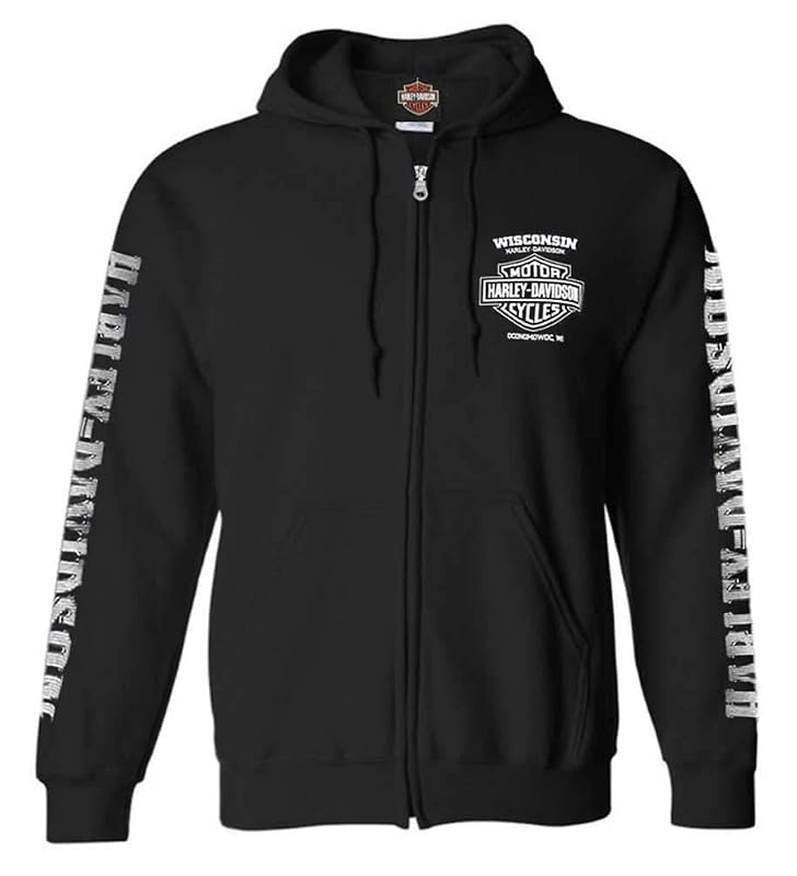 Moletom masculino Harley-Davidson Lightning Crest com capuz e zíper integral preto, tamanho XG, modelo 30299601