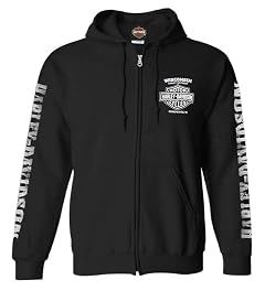 Harley-Davidson Mens Lightning Crest Full-Zippered Hooded Sweatshirt Black