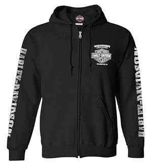 Harley-Davidson Mens Lightning Crest Full-Zippered Hooded Sweatshirt Black