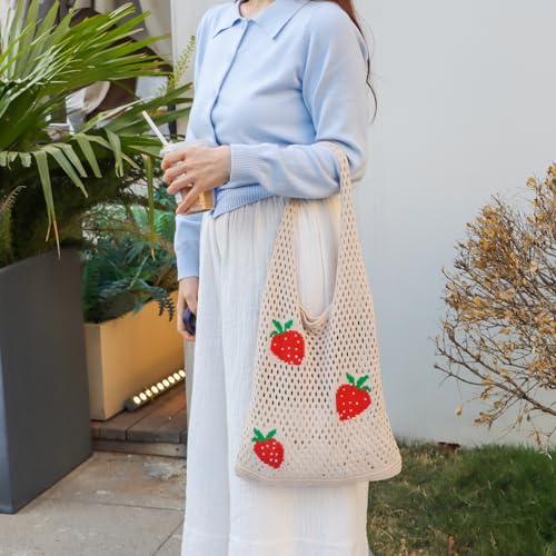Image of Ovida Crochet Tote Bag Mesh Beach Bag Fairycore Hobo Bag Fairy Grunge Aesthetic Shoulder Bag Y2k Purse for Women Girls