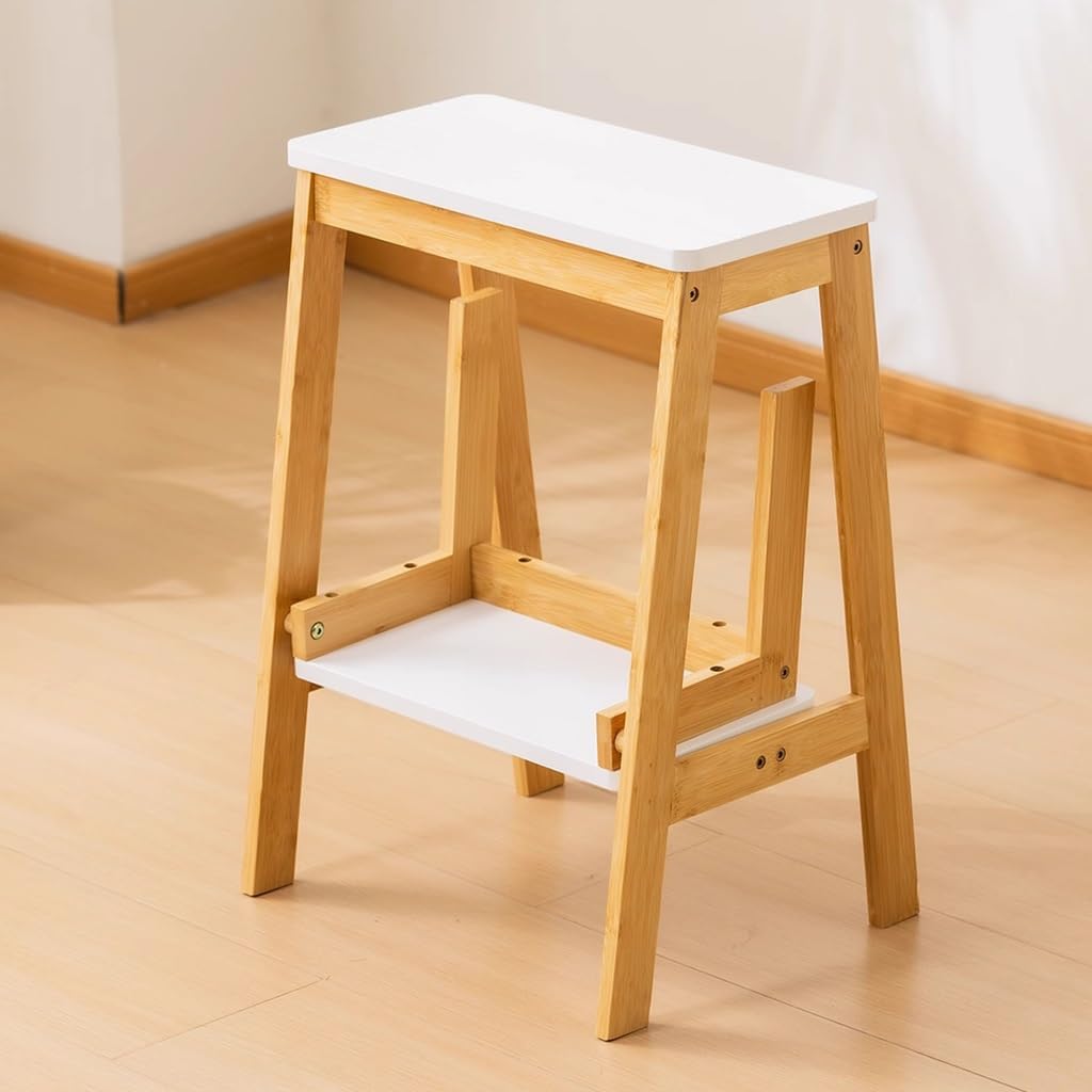 Solid Wood Folding Library Ladder Chair Lightweight Portable Multifunctional Step Stool,2-Step Stool Stepladders Display Stand and Flower Stand