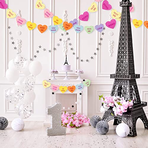 Image of FestikoValentines Day Heart Banner Garland with 32 Pcs Hearts, 32.8ft Candy Color Heart Garland,Heart Sayings Banners for Anniversary,Wedding,Birthday Party,Valentines Decor(2 Strings)