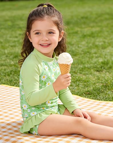 Image of Lovekider Little Girls Swimsuits 2 Pieces Swimwears Rash Guard Set Long Sleeve UPF50+ Bathing Suit for Beach 2-8T