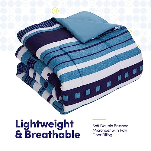 Sweet Home Collection 7 Piece Comforter Set Bag Solid Color All Season Soft Down Alternative Blanket & Luxurious Microfiber Bed Sheets, Marino, King