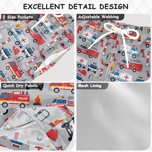 Boys Swim Trunks Quick Dry UPF 50+ Beach Board Shorts Kids Bathing Suits Swimsuit 2T Fire Engine Police Car3