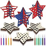 Huwena 36 Pcs Patriotic Crafts Set 24 Wood Stars for Crafts 4th of July 3D Star...