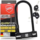 SIPRI® Fahrradschloss mit Alarm 120 dB | Gehärtetes Bügelschloss für E-Bike | E-Scooter & Motorrad | 14 mm Stahl | 230 mm | wetterfest | Diebstahlschutz | Schloss mit Schlüssel | robust & sicher