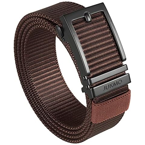 JUKMO Ratchet Belt for Men, Nylon Web Tactical Gun Belt with Automatic Slide Buckle (Coffee, Small for Waist 34"-38" (Length 45")) Cover