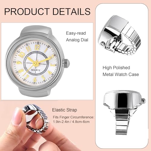 Image of JewelryWe Finger Watch for Women - Stretchy Elastic Band Round Simple Dial Quartz Ring Watches for Daily and Office