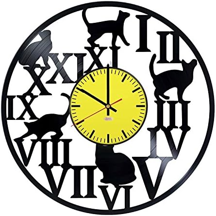 Cats Vinyl Record Wall Clock - Get Unique Living Room Wall Decor - Gift Ideas for Kids, Friends, Girls – Funny Pets Silhouette Unique Modern Art