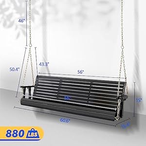 Vingli upgraded patio wooden porch swing for courtyard garden heavy duty 880 lbs swing chair bench with hanging chains for outdoors black 5 ft  urban country home decor