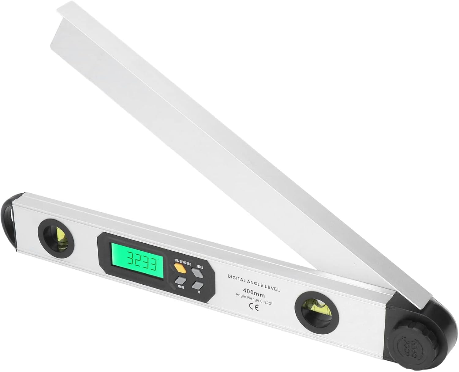 Angle Finder Protractor, Aluminum Alloy Digital Goniometer 0-225° with Digital Backlit Display and Horizontal and Vertical Bubble for Woodworking and Construction (Silver)