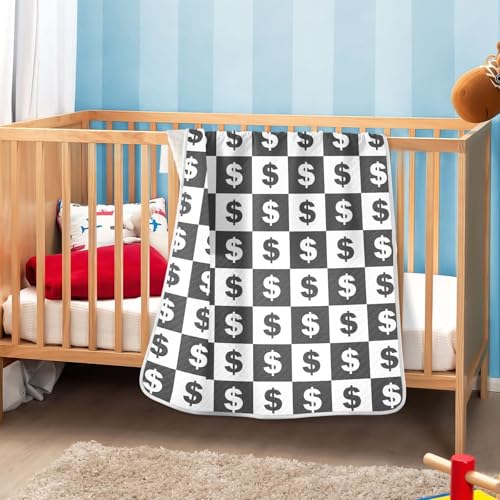Image of Dollar Sign Black White Checkered Baby Swaddle Blanket for Boys and Girls, Muslin Baby Receiving Swaddle Blanket, Soft Cotton Nursery Swaddling Blankets for Newborn Toddler Infant