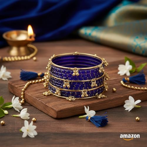 Image of Kashmiri Ghangharoo Glass Bangle Set for Women| Light Weight Bangles | Traditional Transparent Fancy Glass Chudi Set for Wedding, Party|Set Of 16(12 Glass + 4 ghungroo bangles)