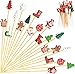 100 Pack Christmas Cocktail Picks Party Supplies, 15 Kinds of Toothpicks for Appetizers, 5.1 Inch Natural Bamboo Tree Cocktail Picks Charcuterie Drink Stirrers Skewers Holiday Decorations Decor