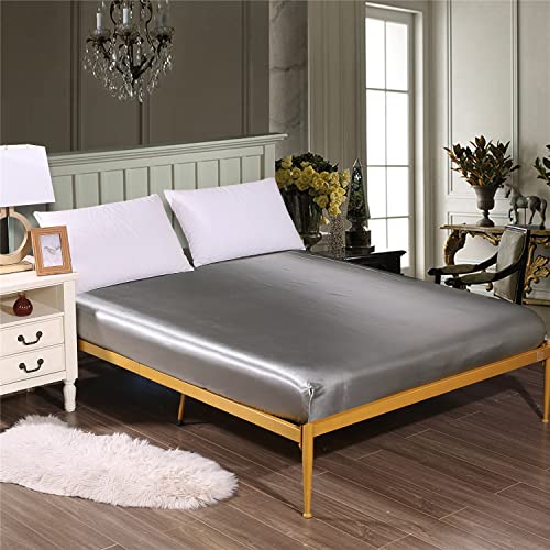 Surwin Seda Satinada Sábana Bajera Ajustable y Antiarrugas con Elástica Bolsillo Profundo 30cm, Funda de Colchón Sábana Suave para Cama Niños Jóvenes Adulto (Gris,90x190x30cm)