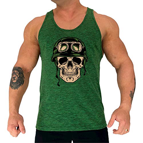 Regata Masculina Cavada MXD Conceito Caveira Militar Exército Capacete Militar (Nuno Verde, P)