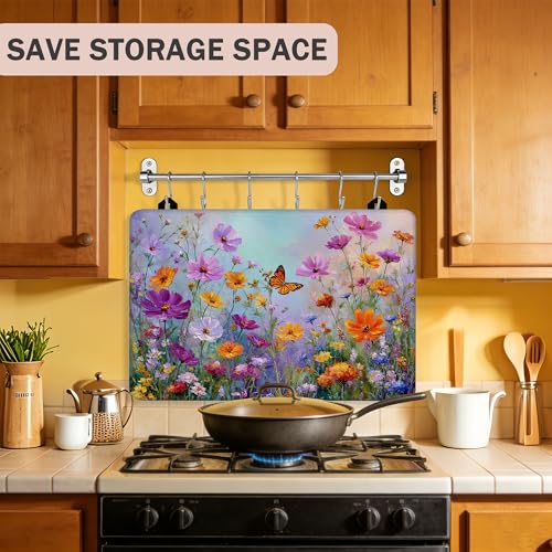 Image of Colorful Flowers Butterflies Stove Top Covers Pad 28 x 20 inches Dish Drying Mat Coffee Bar Mats Kitchen Decor Absorbent Pad Fit Coffee Maker Machine Dish Drying
