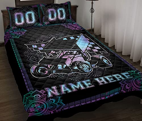 Ohaprints Custom Dirt Track Racing Sprint Car Racer Personalized Name Number Quilt Blanket & Pillowcases, Quilts Bedding Set & Pillow Cover, King Queen Double Twin Throw Full Size Bedspread Bed Sets #TOP2