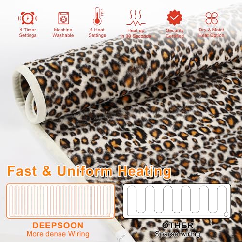 Image of Deepsoon Heating Pad,Electric Heating Pads for Back,Neck,Moist Heating Pad for Abdomen Shoulder Knee Legs,Dry /Moist Heat&Auto Shut Off,Mother's Day Birthday for Men and Women,Leopard Print,24x12 Inch