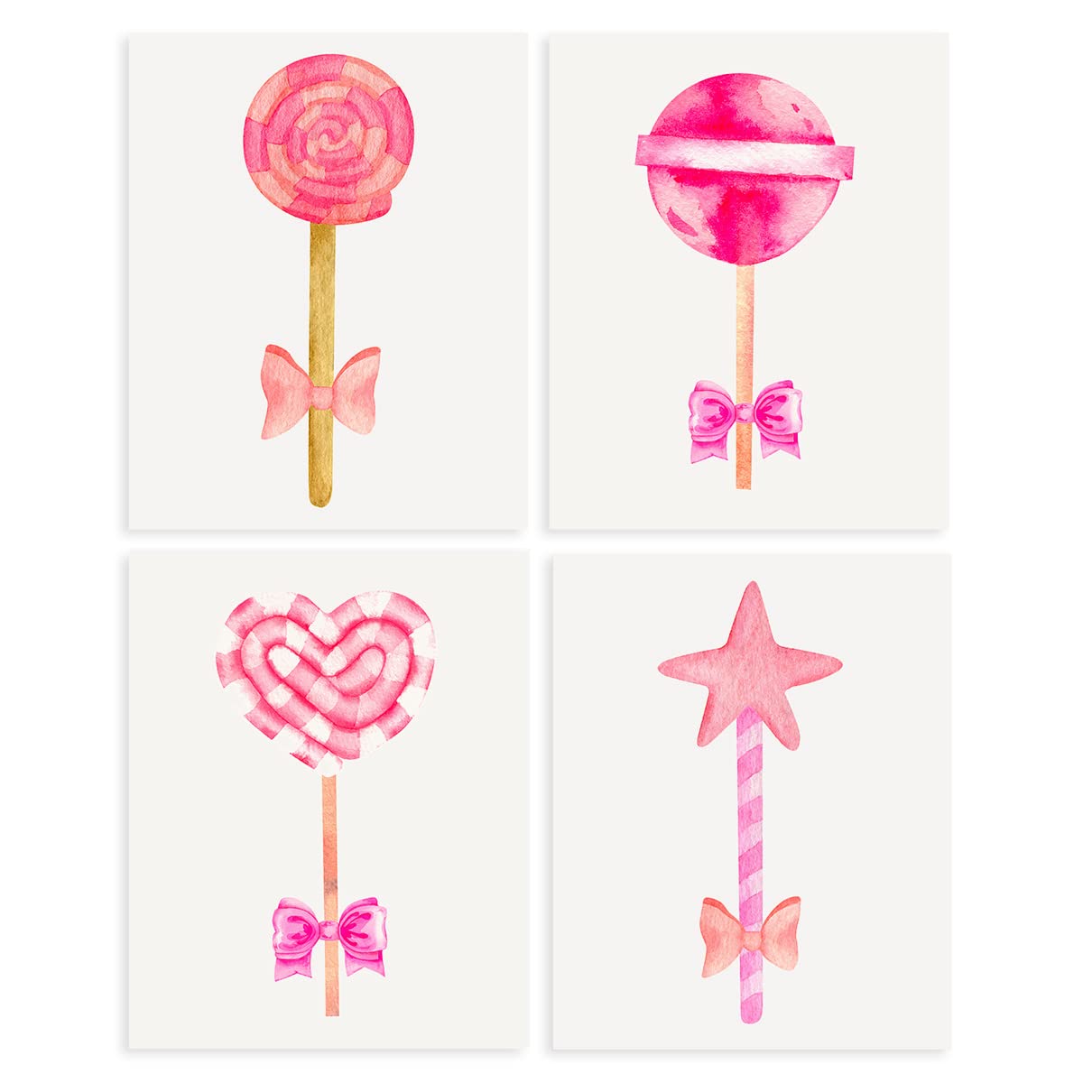 Xiolcxdr Candy Prints Posters Wall Art Modern Pink Sweets Candies Nursery Prints 8”X10” Set of 4 Perfect Home Decoration (Unframed)