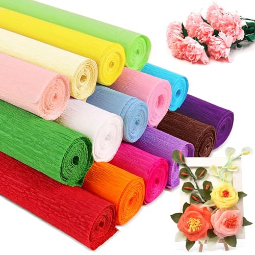 15 Colors Packing Crepe Paper Rolls 15 PCS 50X100CM Florist Crepe Paper Flowers Gift Wrapping Floral Artwork Malleable High Elasticity