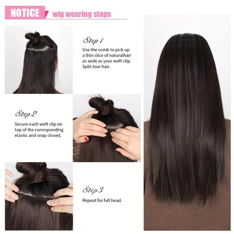 Image of 24 inch Heat Resistant Clip In Synthetic Straight Hair Extensions - Synthetic Hair Extension /Ponytail Long Braided Ponytail With Elastic Hair Ties Synthetic Hair Extensions (Style 3)